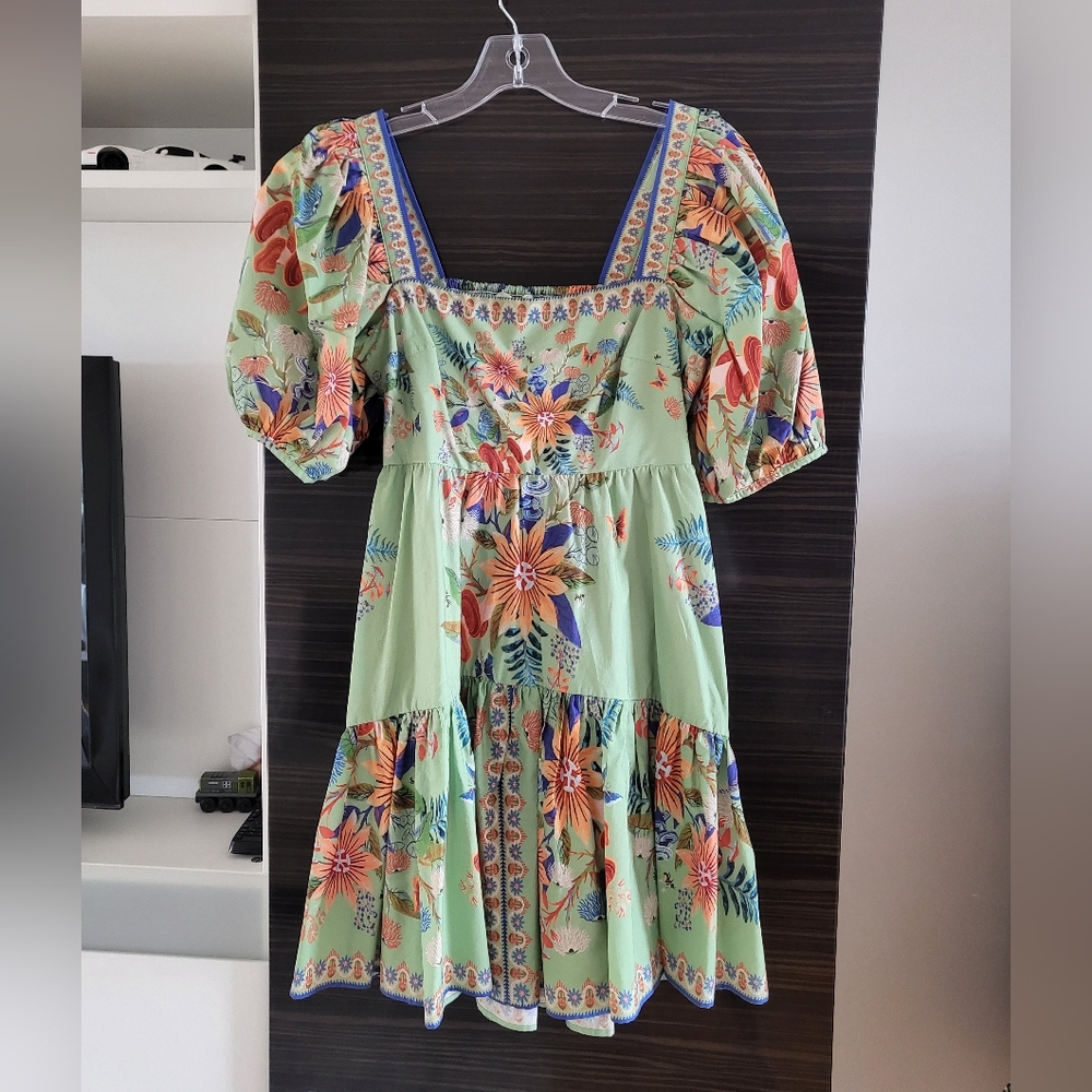 Farm Rio Bright Yard Minidress with Puff Sleeves